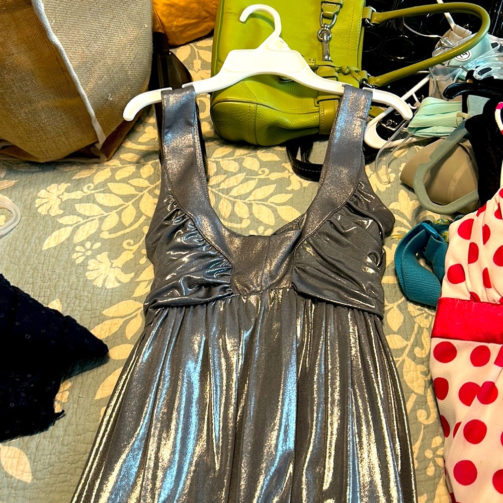 Metallic silver Bebe bubble dress